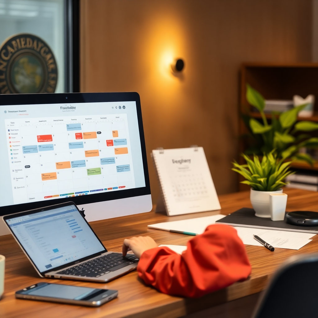 professional calendar and planning setup, business scheduling, premium workspace