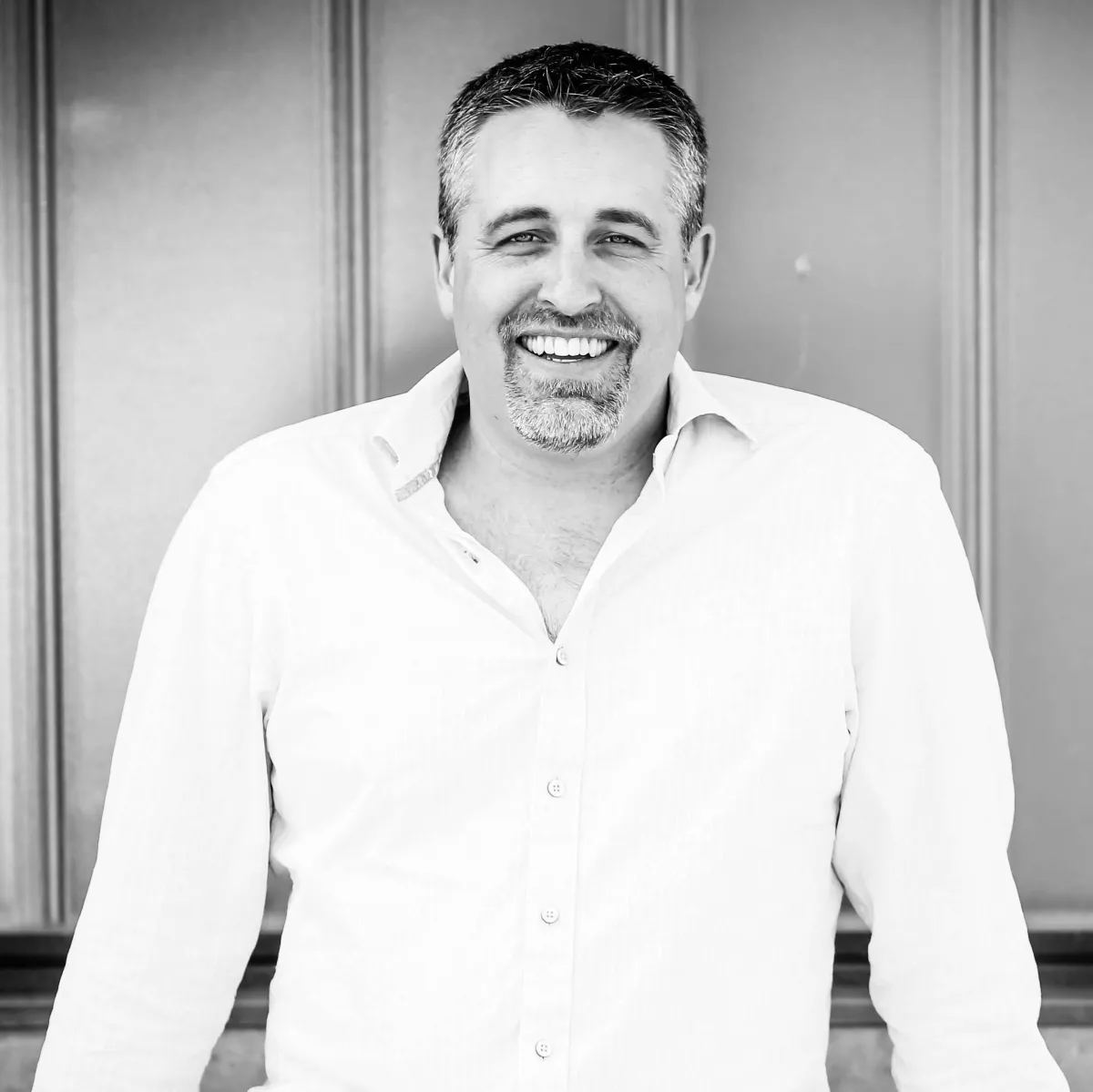 Robert Evans, professional business coach and retreat leader, black and white portrait